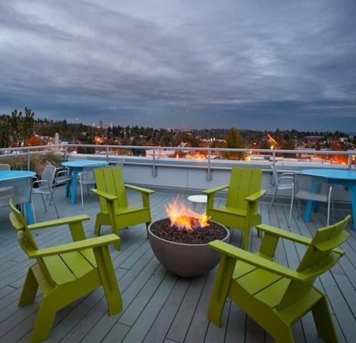 Roof top Fire Pit and Sundeck with Views of Downtown and Lake Washington