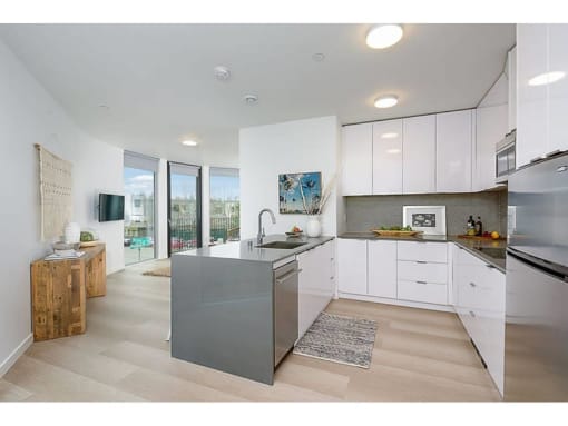Kitchen with stainless steel appliances