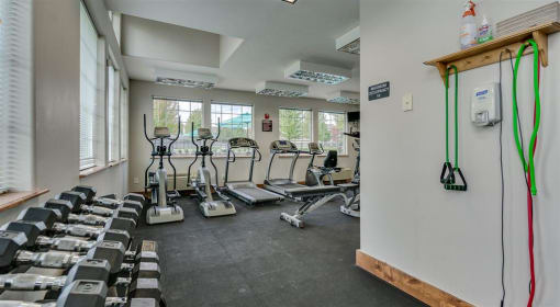 One Bedroom Apartments in Spokane, WA - Deer Creek - Fitness Center with Free Weights, Treadmills, and Elliptical Machines