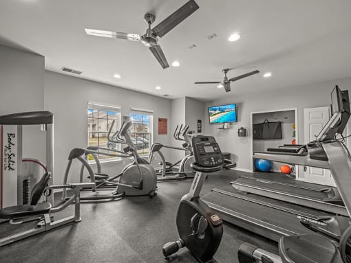 On-site fitness center at apartment community