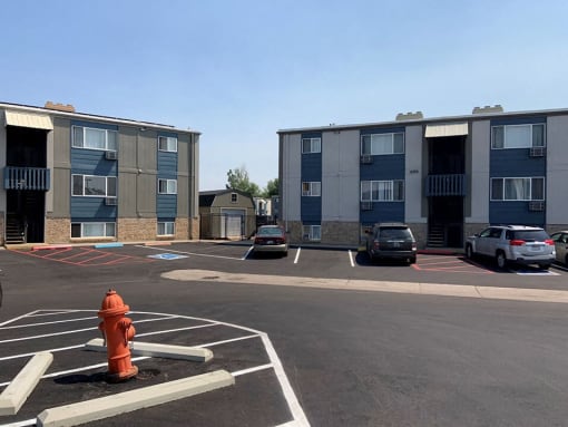 large parking lot at Greeley apartments