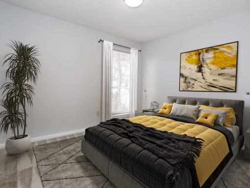 apartment bedroom with a large bed