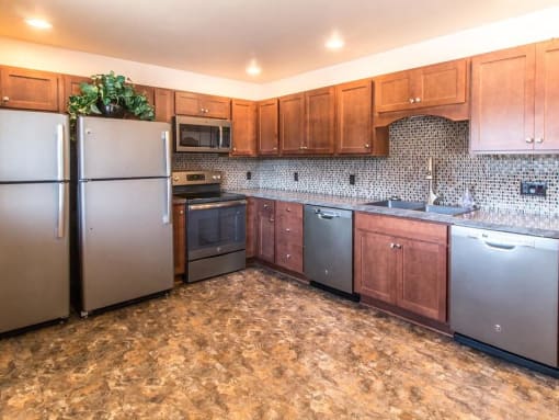 Clubhouse kitchen at Fox Hill Glens apartments