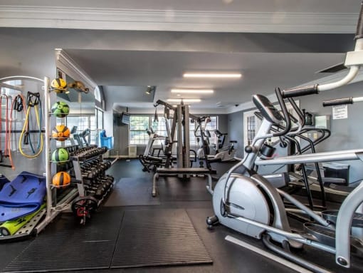 fitness center at The Heights Apartments