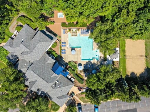 birdseye view of The Heights apartments clubhouse
