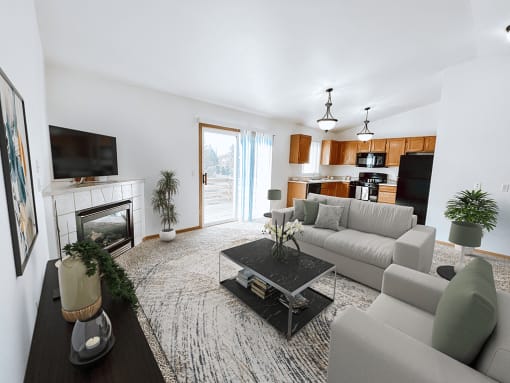 a living room with a couch and a coffee table