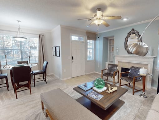 apartment living room with fireplace