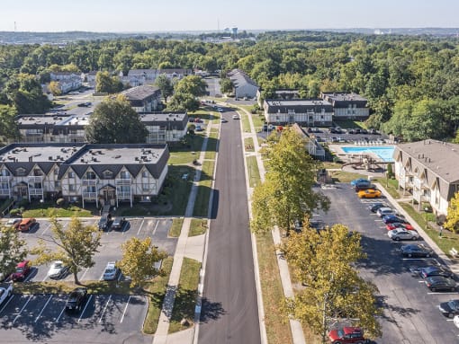 Aerial shot of Bavarian woods apartments in Middletown, Ohio