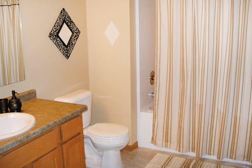 A bathroom with a toilet, sink, and shower curtain.