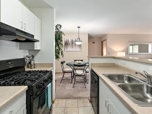 Apartment Kitchen with Gas Range and Dishwasher