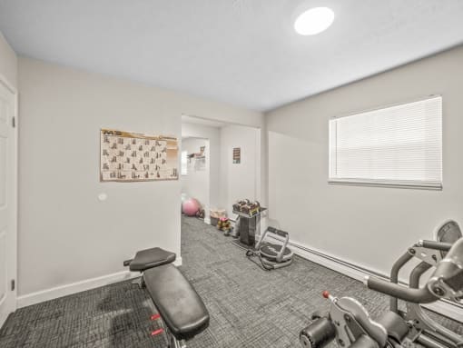 fitness center at apartment complex