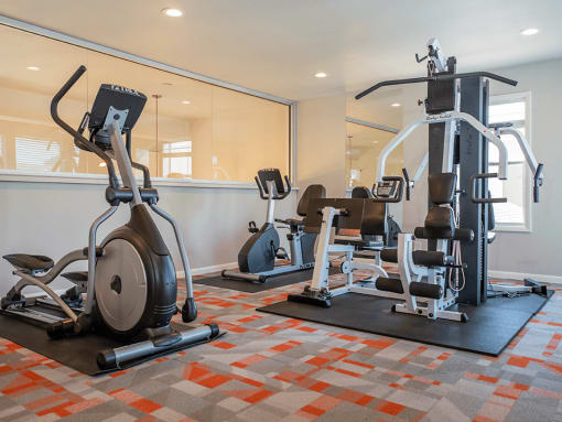 an image of the gym at the enclave at woodbridge apartments in sugar land, tx
