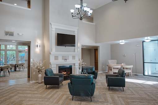 A living room with a fireplace and a television.