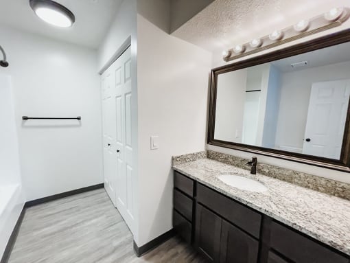 bathroom with lots of vanity and storage space and huntington glen apartments