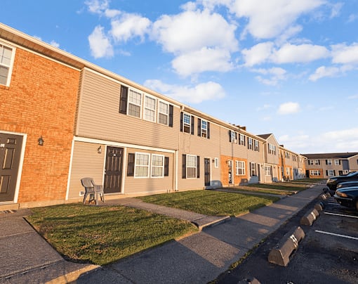a row of town homes on a street