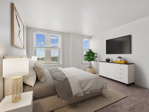 apartment bedroom with a bed