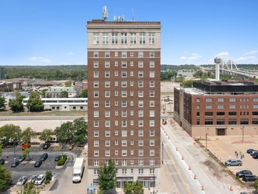 an aerial view of a loft building in Moline