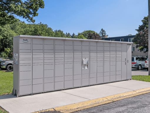a large metal building with a sign on the side of it