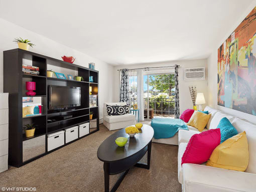apartment living room with a couch and a tv