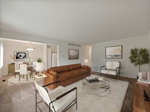 Connected living and dining room at miller west apartments