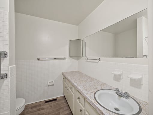bathroom with large vanity and mirror space