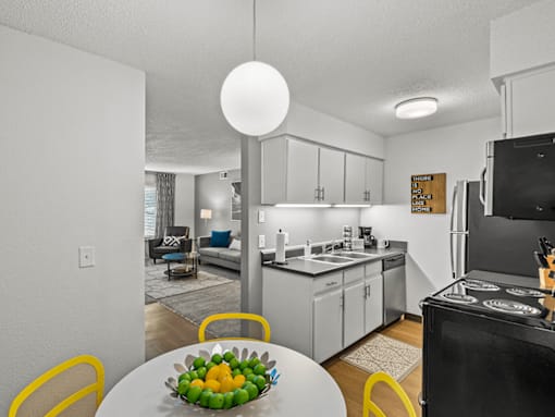 apartment kitchen and dining area
