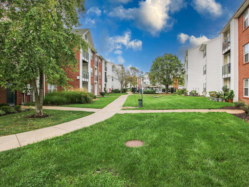 apartment community with beautiful landscaping