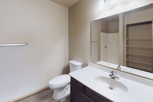 A white toilet sits next to a sink in a bathroom.