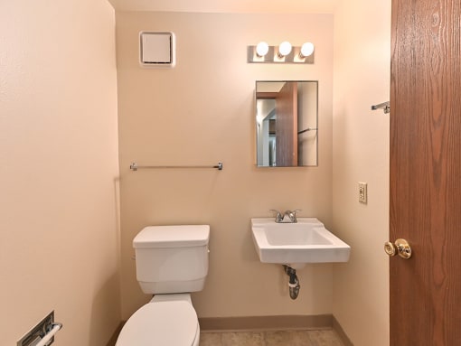 half bathroom set up at river's edge apartments