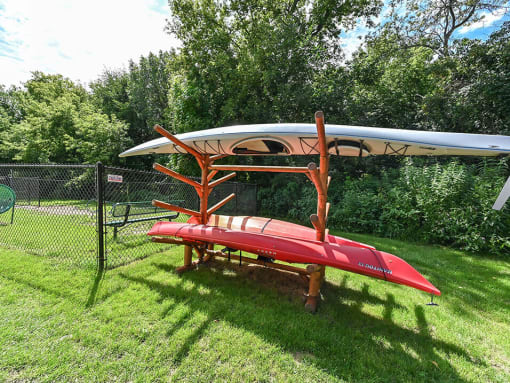 convenient kayak storage at river's edge apartments