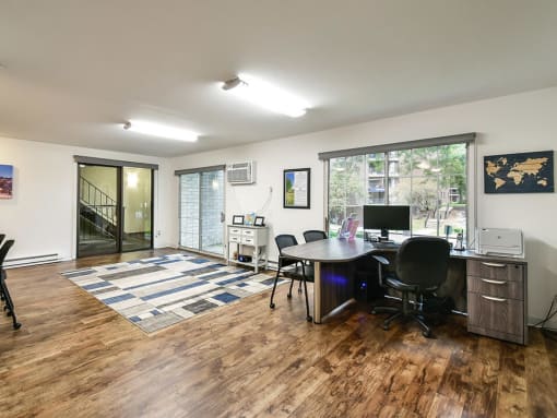 office with wood style flooring at rivers edge apartments