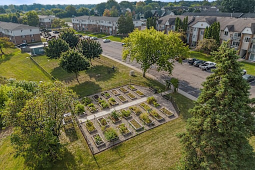 A view of a garden from above.