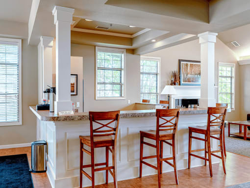 a clubhouse kitchen with a bar