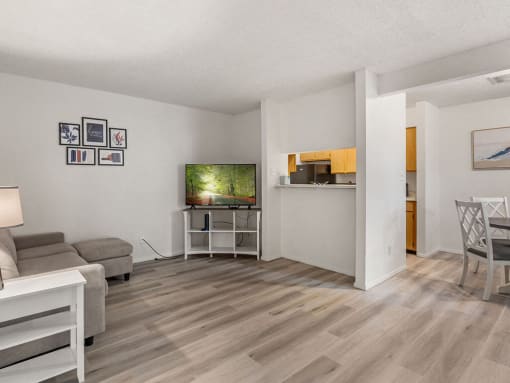 a living room with a couch and a tv