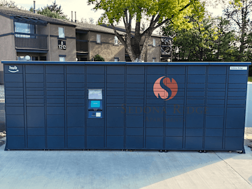 A large blue container with a hub logo on it.