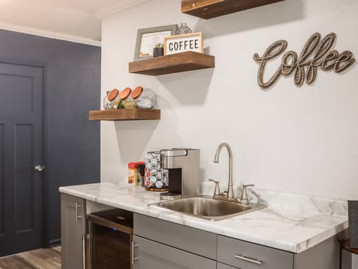 kitchenette in the clubhouse at willow crossings