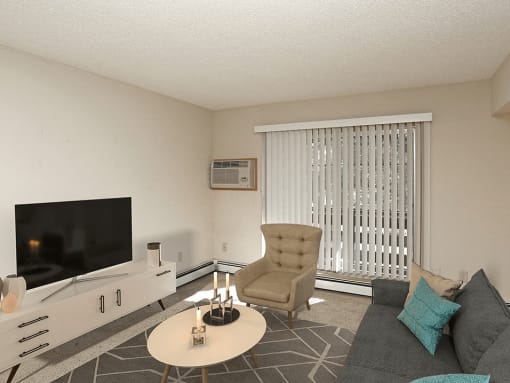 Living area with sliding glass door and balcony