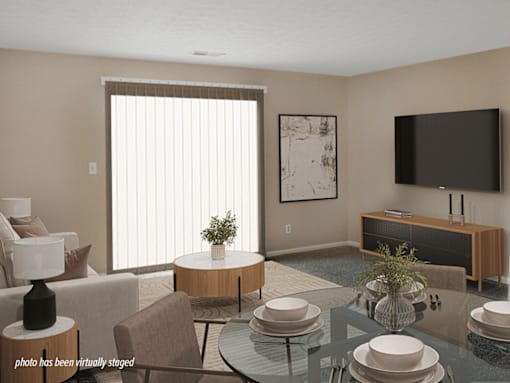 Apartment living room with sliding glass door