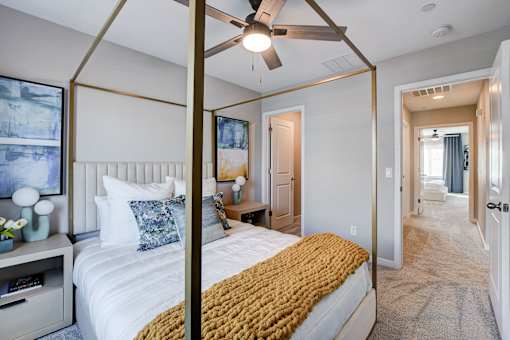 Bedroom With Ceiling Fan at Copper Creek Apartments, Las Vegas, NV