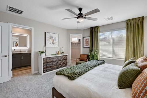 Bedroom With Ceiling Fan at Copper Creek Apartments, Nevada, 89123