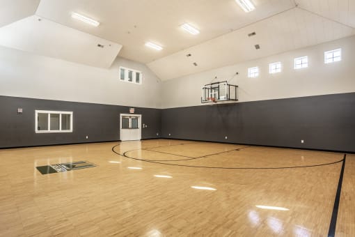 Indoor basketball court with windows at The Fort in Indianapolis, IN.