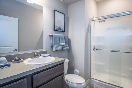 Arbors at Turnberry pet friendly apartments and townhomes Pickerington, Ohio rainfall showerhead, glass shower door
