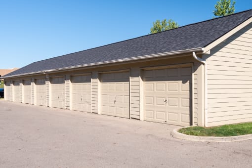 a row of garage doors in a row