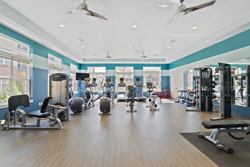 A yoga room and a fitness center equipped with free weights and cardio machines are available as an amenity.