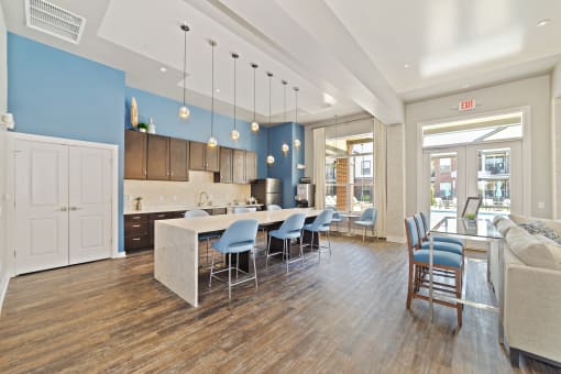 Austin Park Apartments in Miamisburg, Ohio provide a renovated clubhouse with a full kitchen, ample seating arrangements, and a coffee bar for residents.