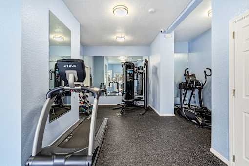 A well-equipped gym with treadmills, exercise bikes, and other equipment.