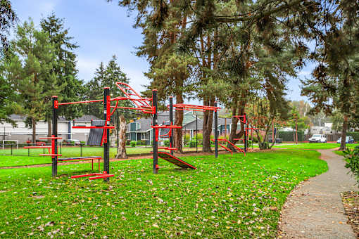 a playground on the grass in a park