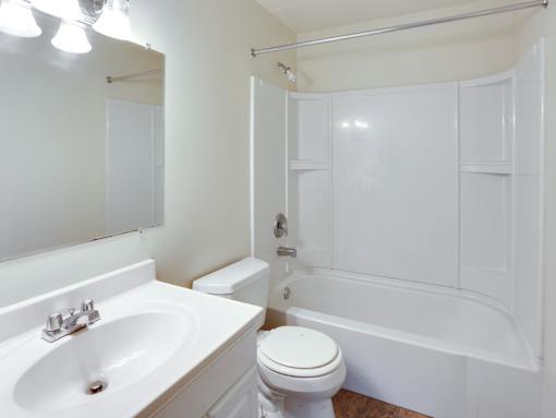 a bathroom with a sink toilet and a bath tub
