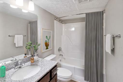 A bathroom with a white toilet, a sink, and a shower curtain.
