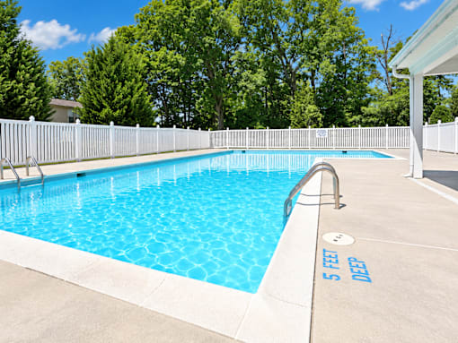 A pool with a blue line indicating 5 feet deep.